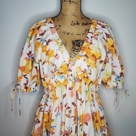 NWT Abercrombie & Fitch Poplin Puff Sleeve Babydoll Mini Dress Size XL - Picture 4 of 14